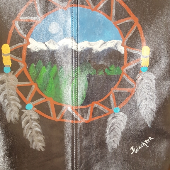 Hand painted leather vest - Picture 3 of 7